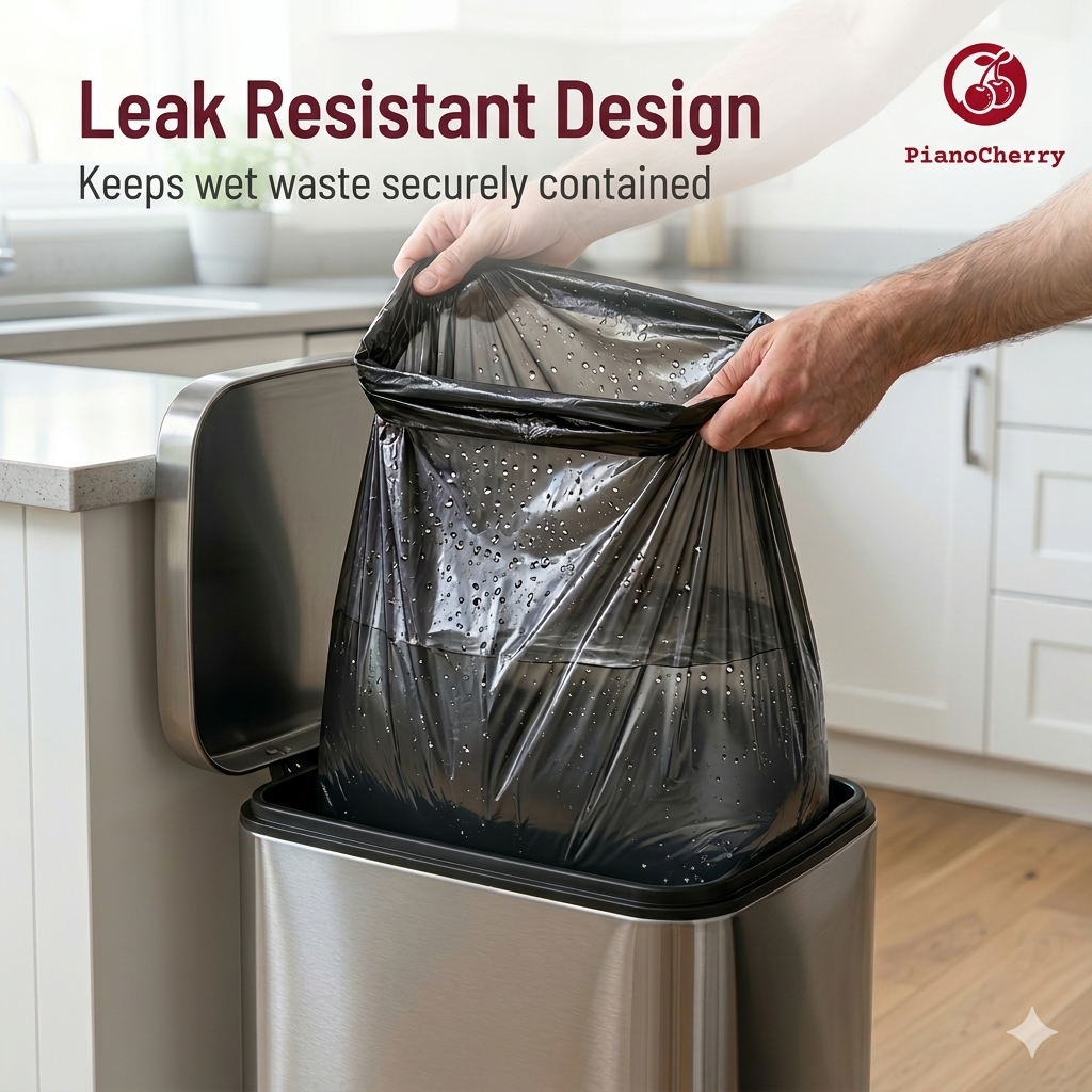 Pianocherry Garbage Bags | Medium | 180 Count | 30 Bags X 6 Rolls | 19 X 21 Inches | For Dry & Wet Waste | Black | Heavy Duty Trash Bags | Leakproof Dustbin Liners | Disposable Waste Bags for Home, Kitchen, Office