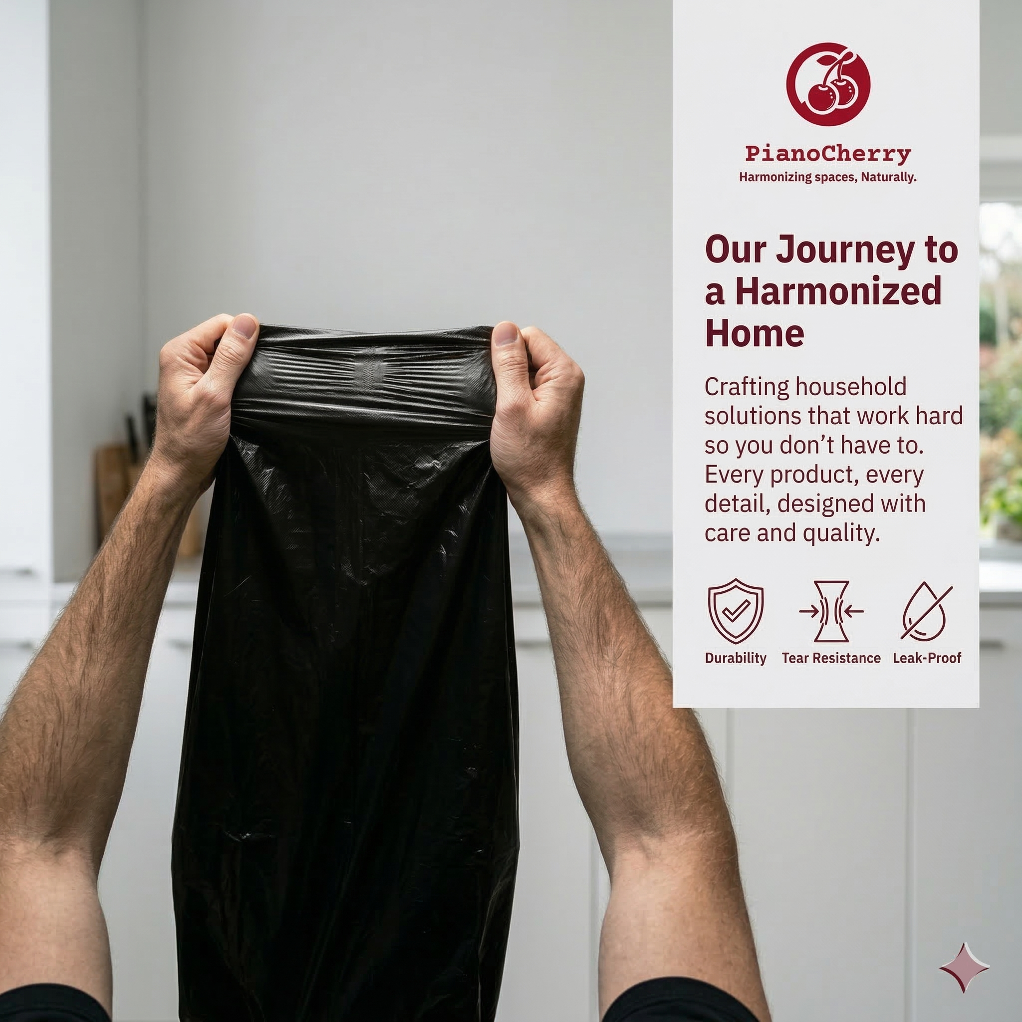 Pianocherry Garbage Bags | Medium | 180 Count | 30 Bags X 6 Rolls | 19 X 21 Inches | For Dry & Wet Waste | Black | Heavy Duty Trash Bags | Leakproof Dustbin Liners | Disposable Waste Bags for Home, Kitchen, Office