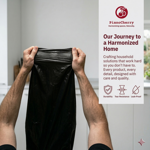 Pianocherry Garbage Bags | Medium | 180 Count | 30 Bags X 6 Rolls | 19 X 21 Inches | For Dry & Wet Waste | Black | Heavy Duty Trash Bags | Leakproof Dustbin Liners | Disposable Waste Bags for Home, Kitchen, Office